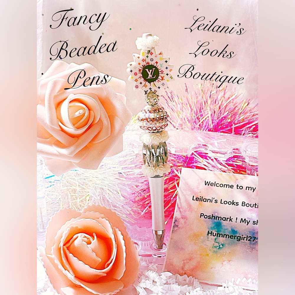 Fancy beaded pen/gifts/white multicolor flower/white beads/